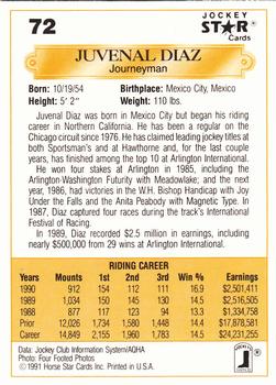1991 Jockey Star Jockeys #72 Juvenal Diaz Back